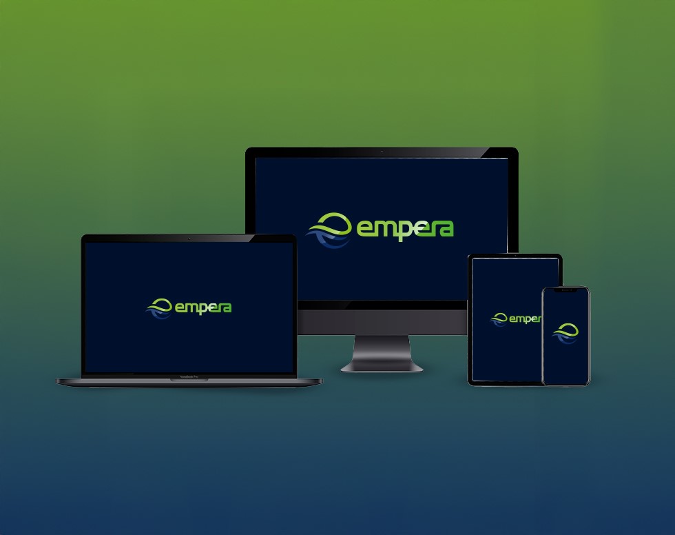 Grafische Darstellung von Empera TV, das auf verschiedenen Endgeräten wie Handy, Tablet, Laptop und Fernseher angezeigt wird
